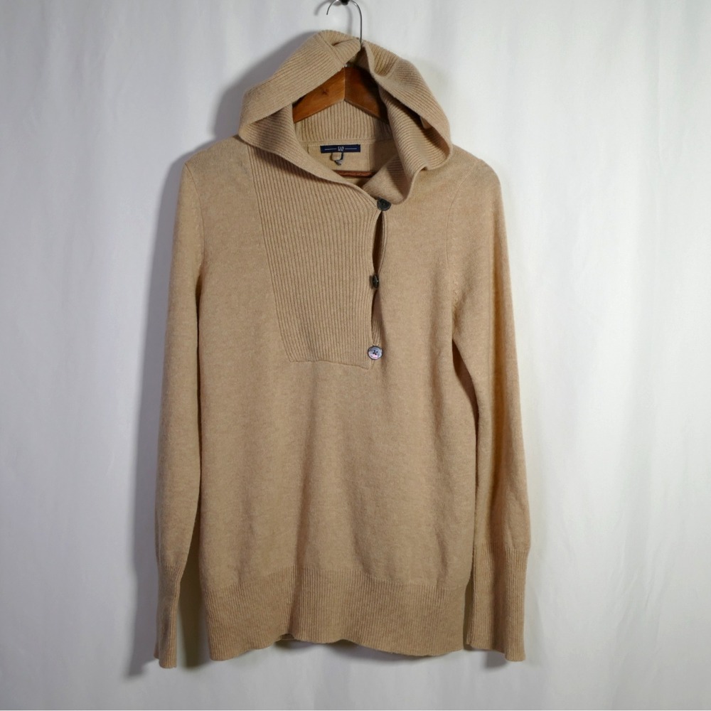 Gap Quiet Luxury 100% Cashmere Hooded Sweater Size L Model Off Duty Old Money
